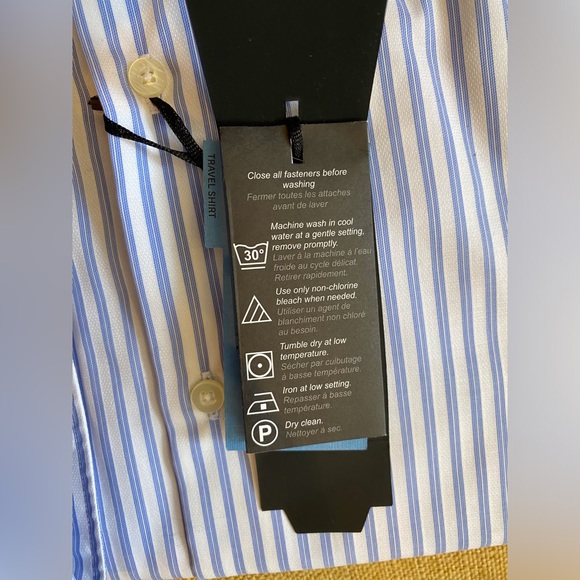 NWT Saks Fifth Avenue Travel Blue and White Striped Button Down Shirt - Picture 3 of 6